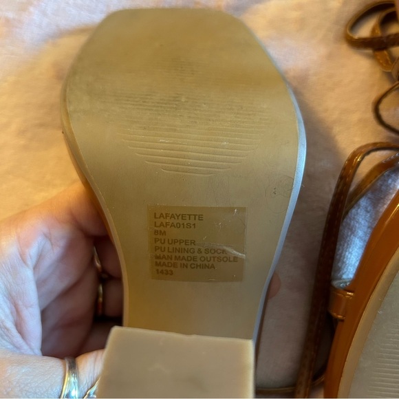 Steve Madden Lafayette Cognac lace up squared strappy heeled sandals size 8 - Picture 6 of 7